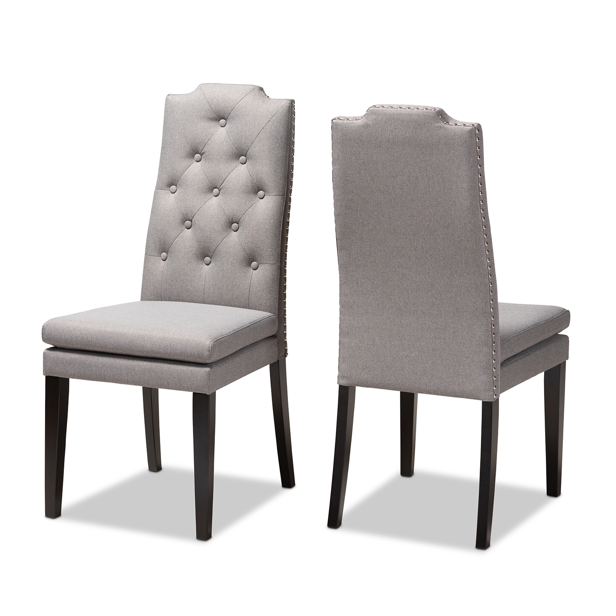 Baxton Studio Dylin Modern and ContemporaryGray Fabric Upholstered Button Tufted Wood Dining Chair Set of 2